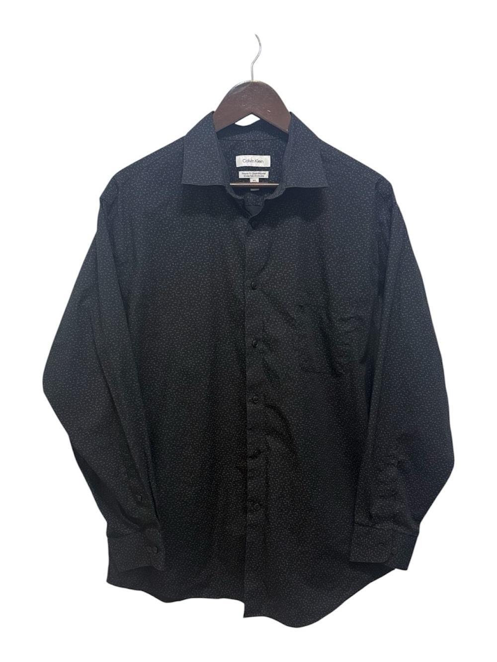 Calvin Klein Black Microdot Patterned Long Sleeve Dress Shirt Large Button Down